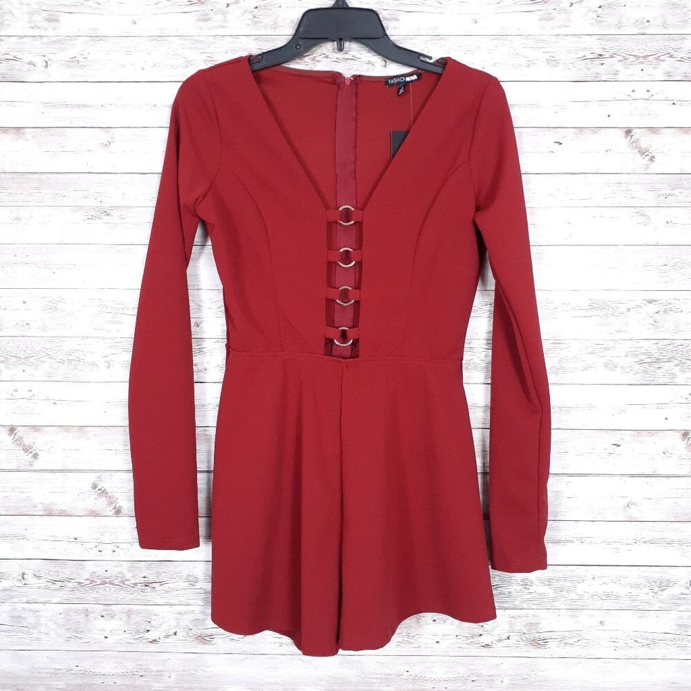 Fashion Nova Womens Romper M Long Sleeved Rings 34A
